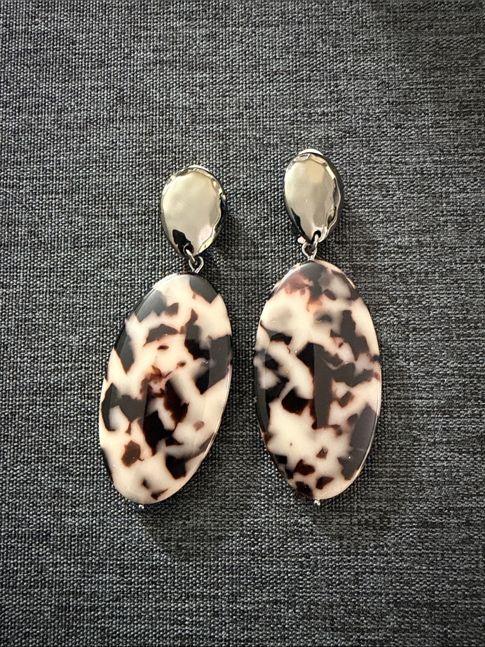 Chico's Hammered Silver-Tone Top Oval Tortoiseshell Drop Earrings
